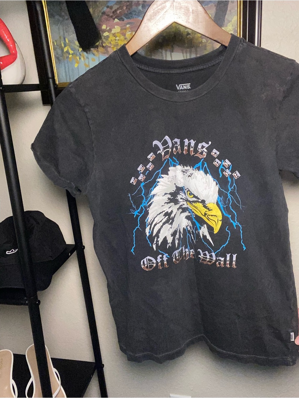 Vans Black Eagle Graphic Tee with Blue Lightning Accents